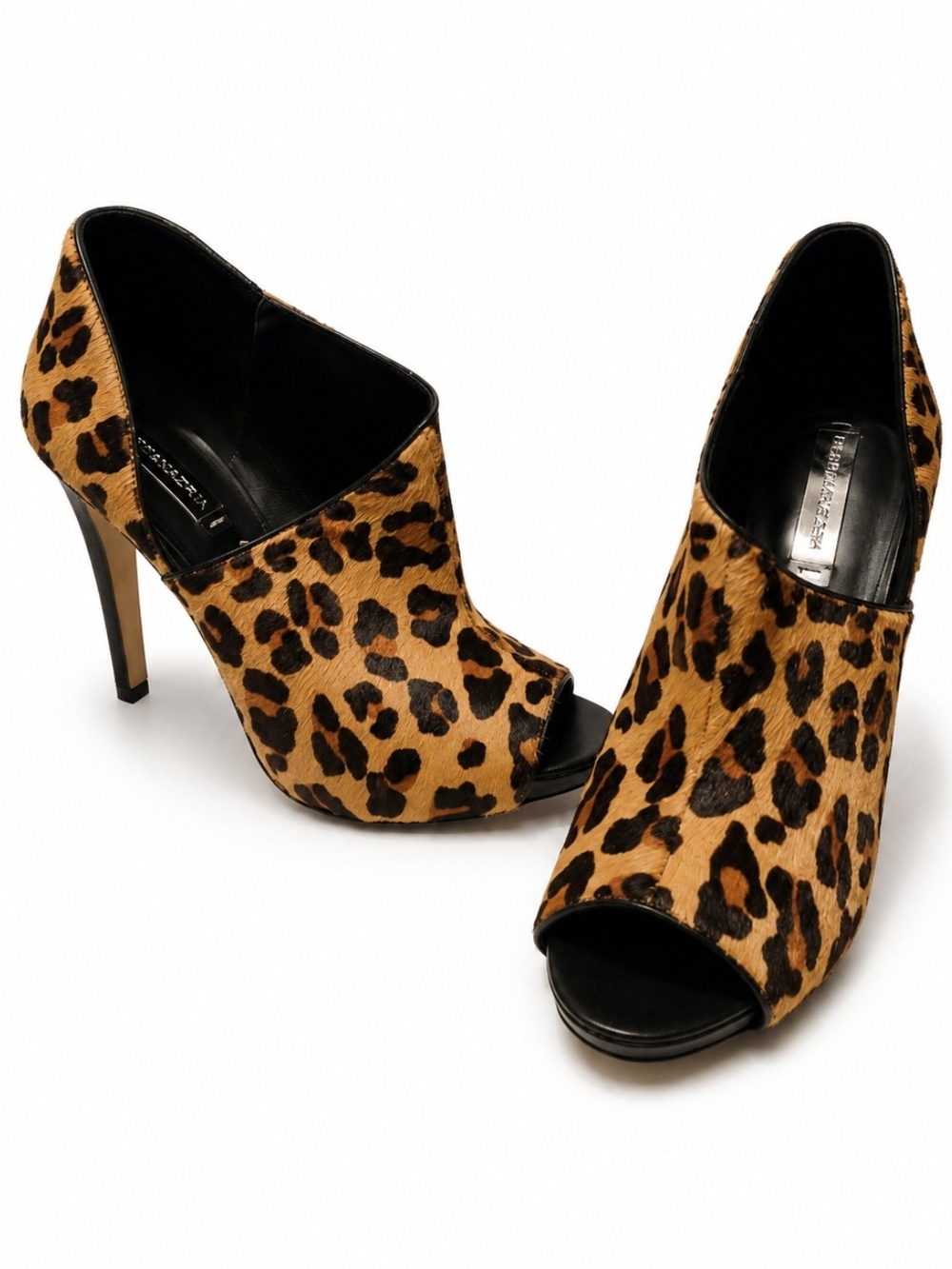 BCBG MAX AZRIA Leopard Print Calf Hair Peep-Toe Stilleto Booties Women's Sz 9